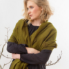 Merino Wool and Silk Khaki PomPom Scarf
