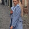 Sky Blue Wool Classic Coat With Tie