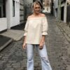 Natural/white Check Off Shoulder Top