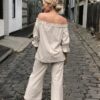 Natural/White Check Palazzo Pants - Image 2