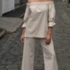 Natural/White Check Palazzo Pants - Image 3